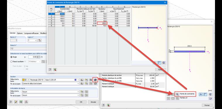 Points de contrainte de la section pleine
