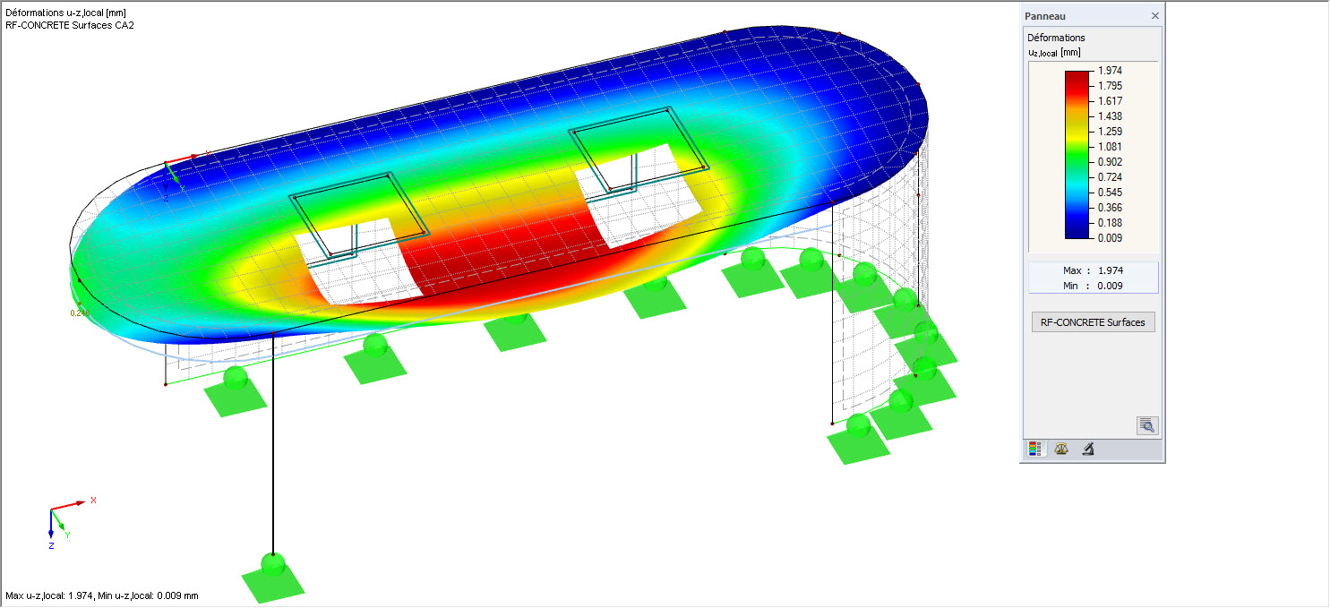 Déformations calculées à l’aide de RF-CONCRETE Deflect