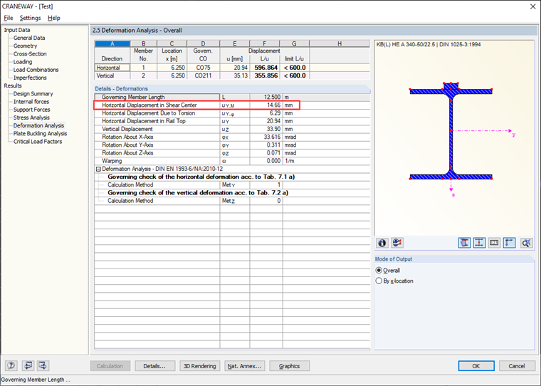 Analyse des déformations dans le programme CRANEWAY