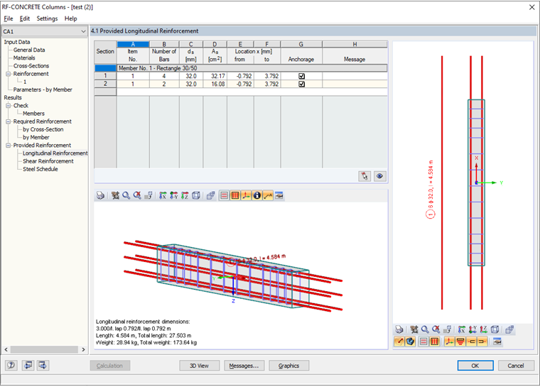Armature dans le module RF-CONCRETE Members