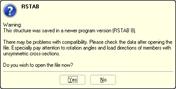 Avertissement à l'ouverture d'un fichier RSTAB 8 dans RSTAB 7