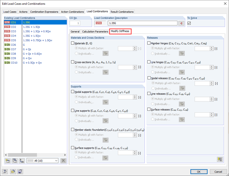 Modifications des appuis et des libérations