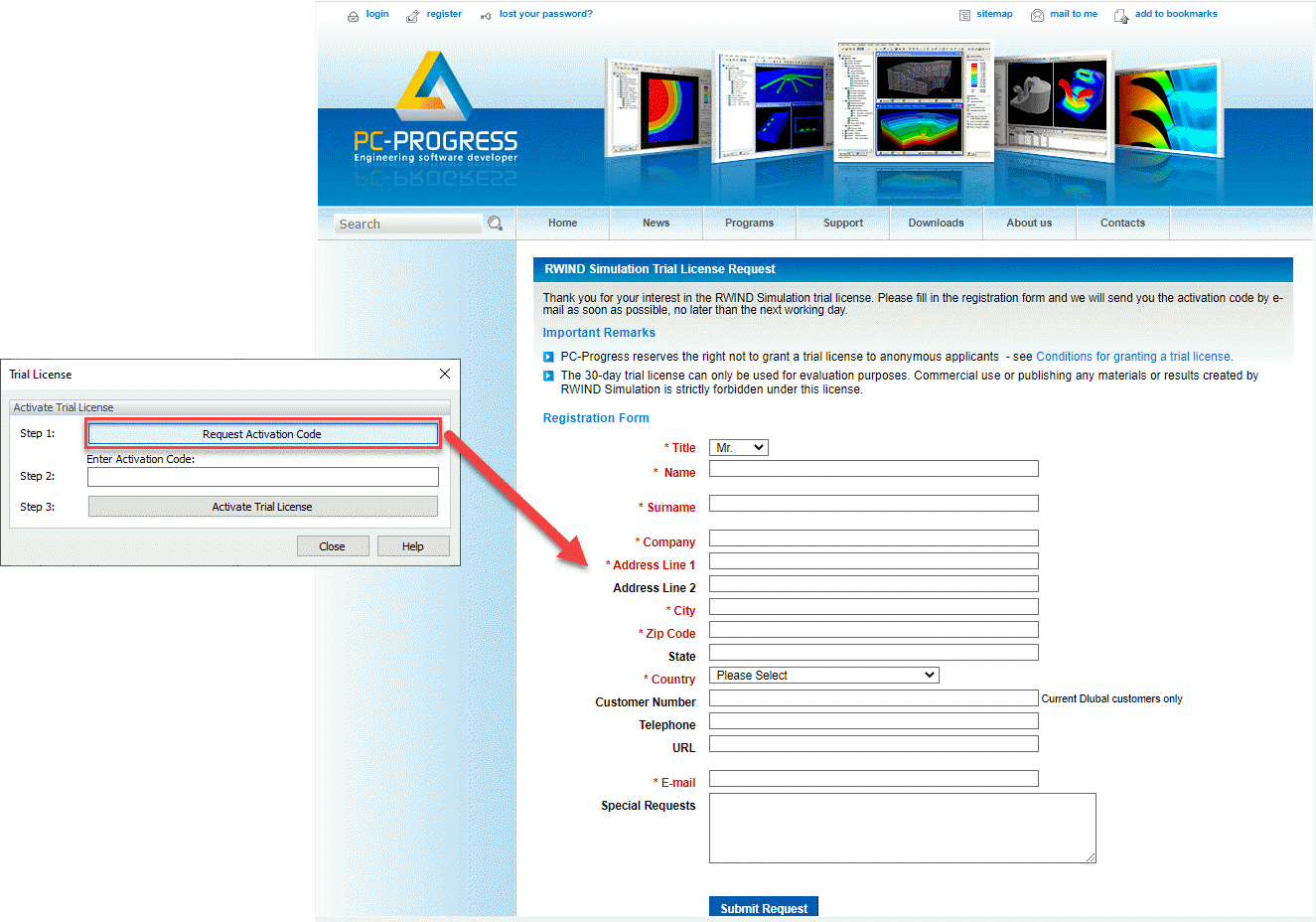 Demande du code d’activation