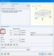 Appui fixe dans la direction x et y de la surface