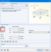 Appui fixe dans la direction x et y de la surface