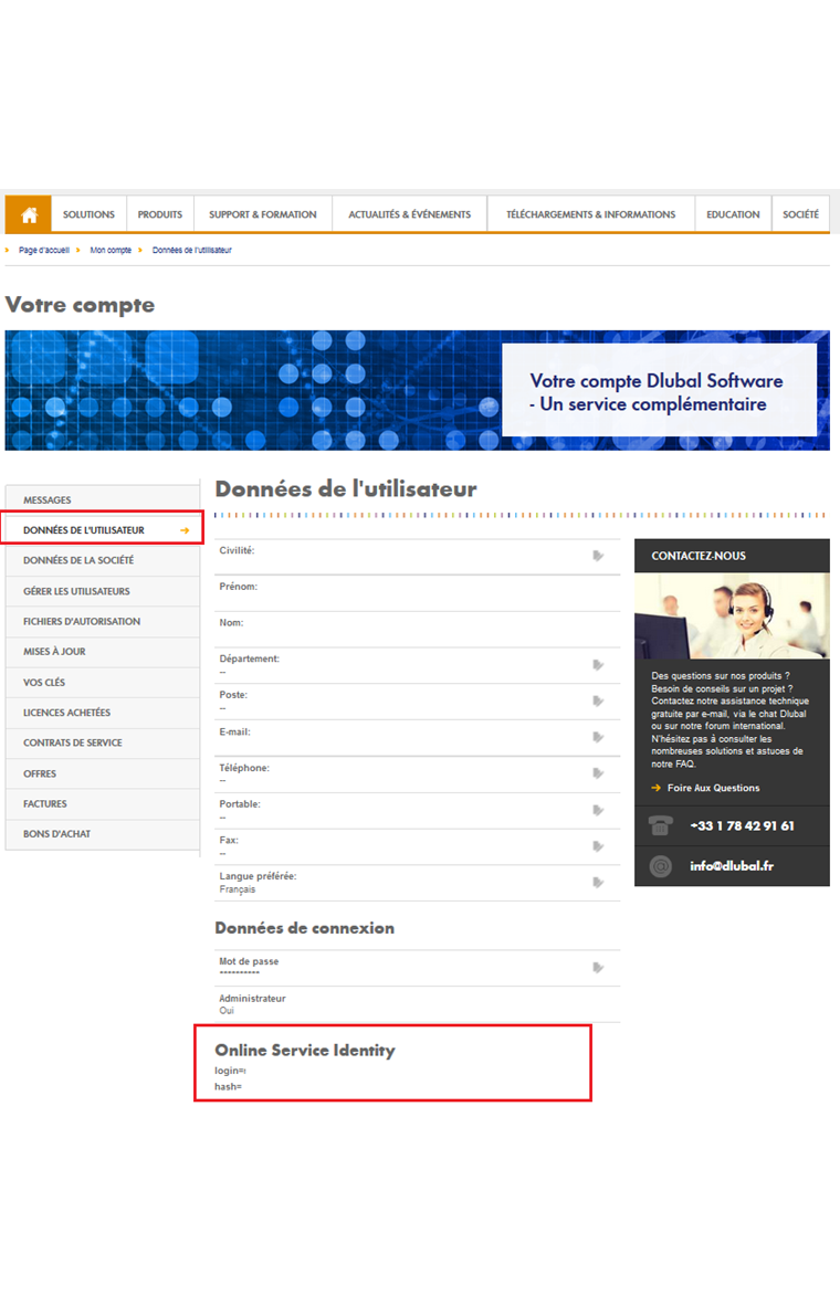 Identité pour le service en ligne dans le compte Dlubal