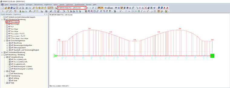 Distribution des armatures requises, y compris les armatures longitudinales minimales selon la norme