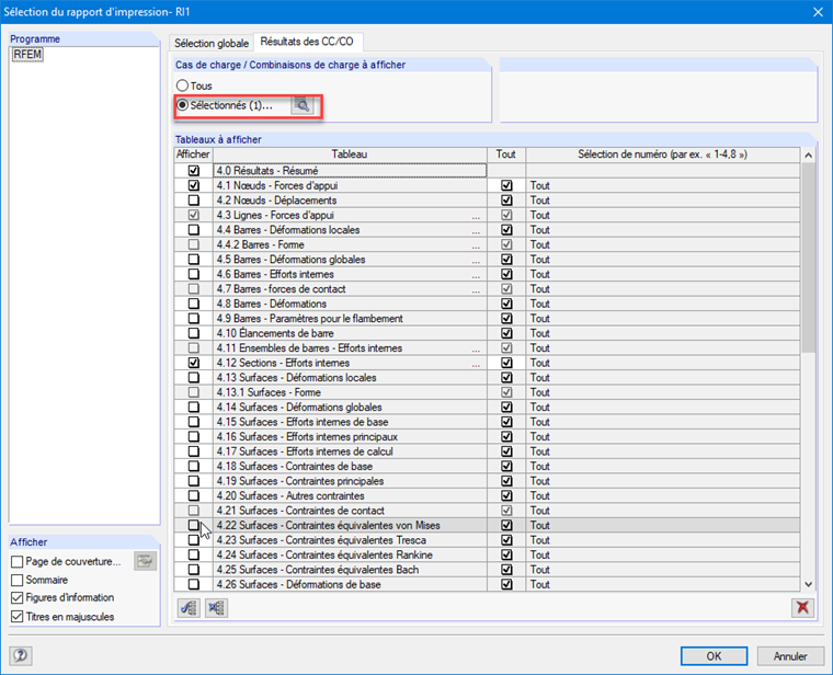 Sélection du rapport d'impression