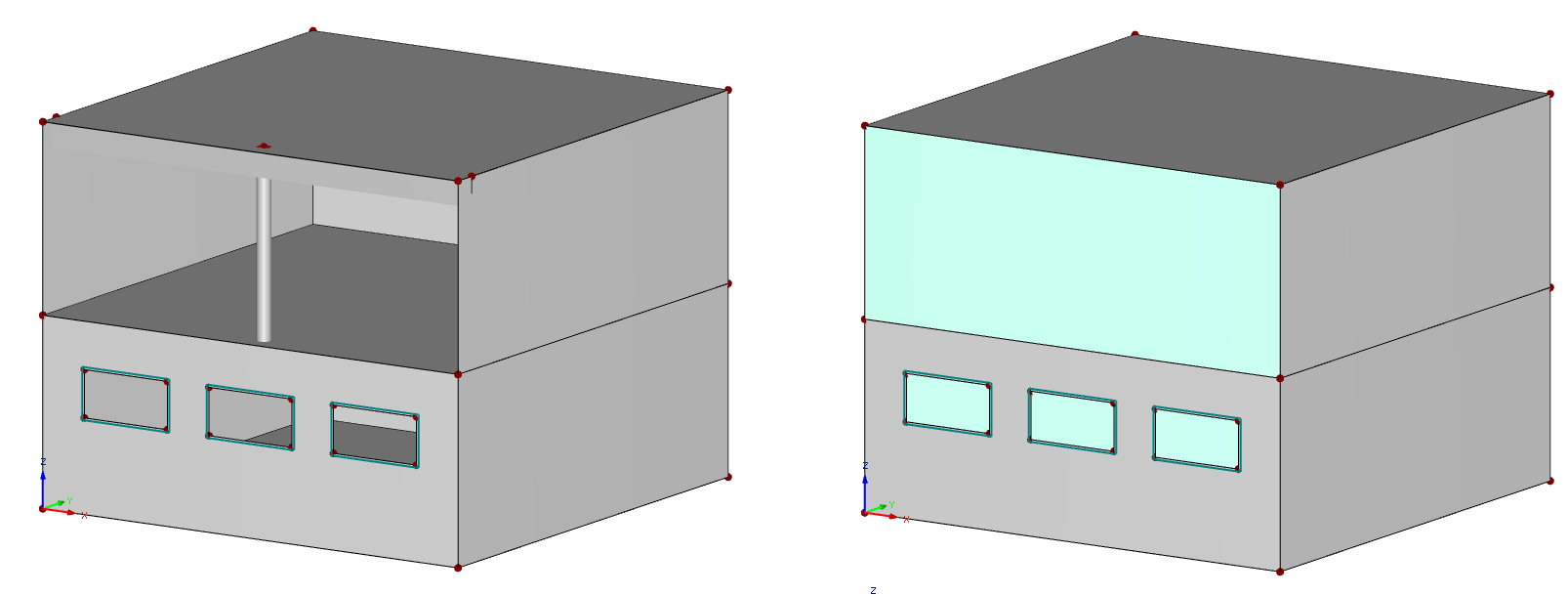 Primärtragwerk mit und ohne Fassadenflächen