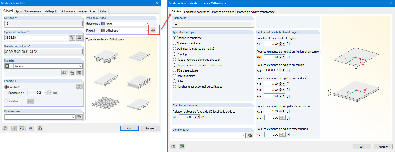 Propriétés des surfaces de la façade