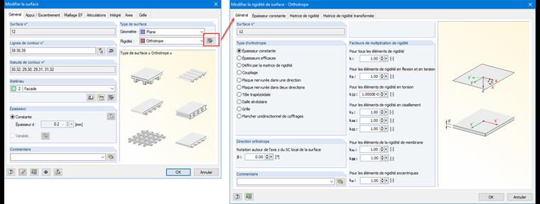 Propriétés des surfaces de la façade