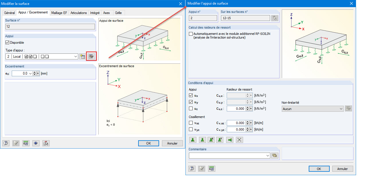 Appui des surfaces de la façade