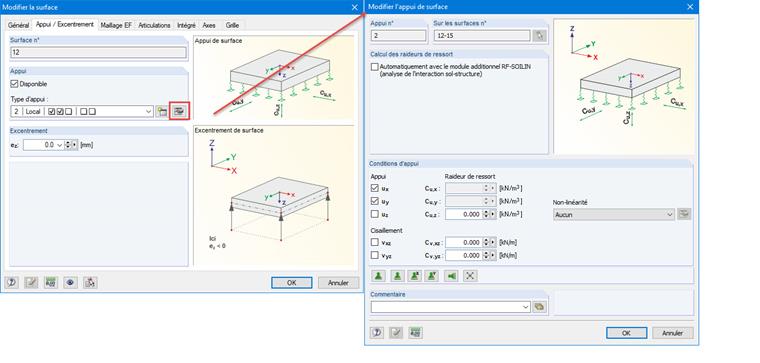 Appui des surfaces de la façade
