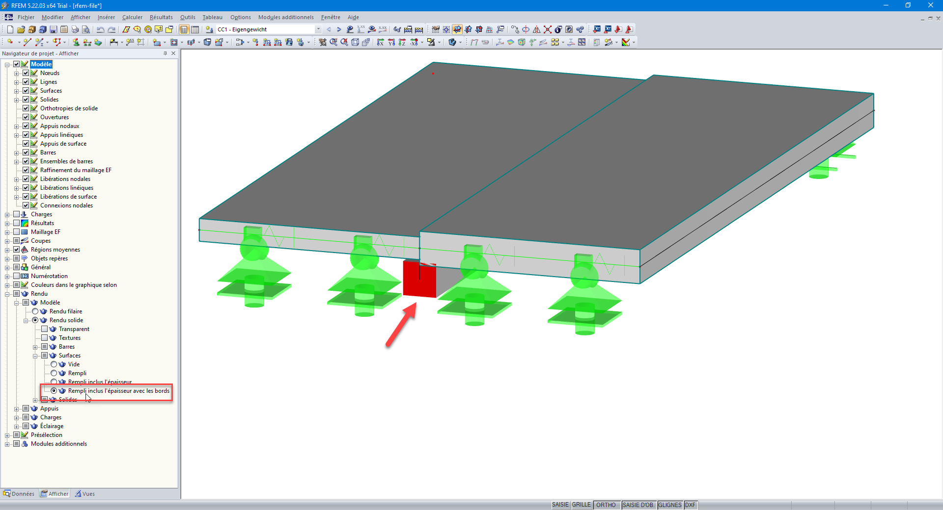 Modèle de nervures avec différentes épaisseurs de plaque dans RFEM