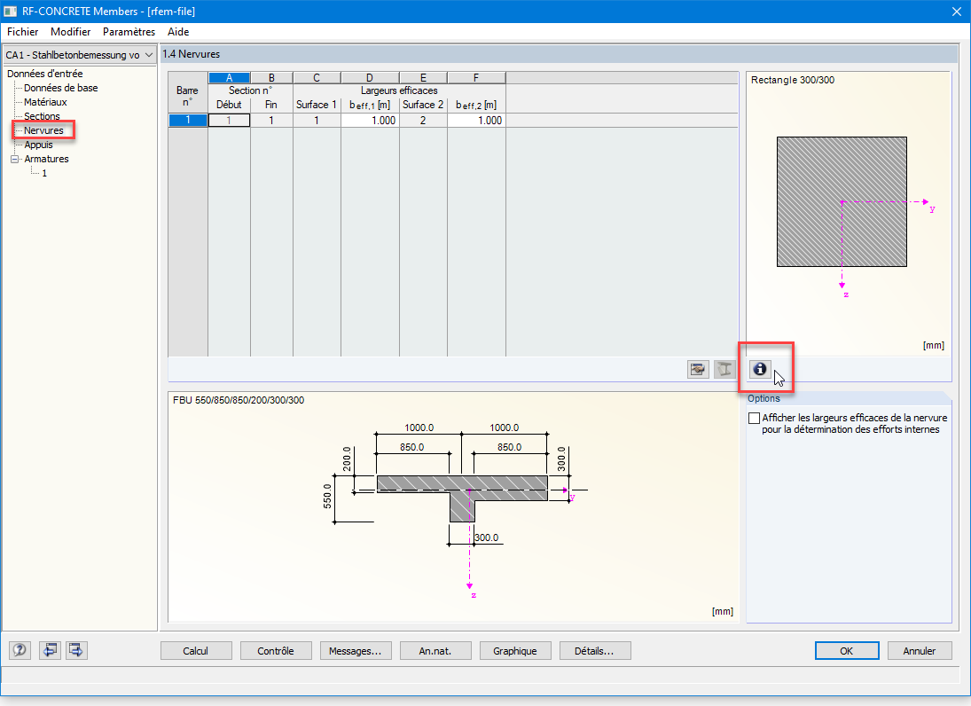 Boîte de dialogue « 1.4 Nervures » dans RF-CONCRETE Members