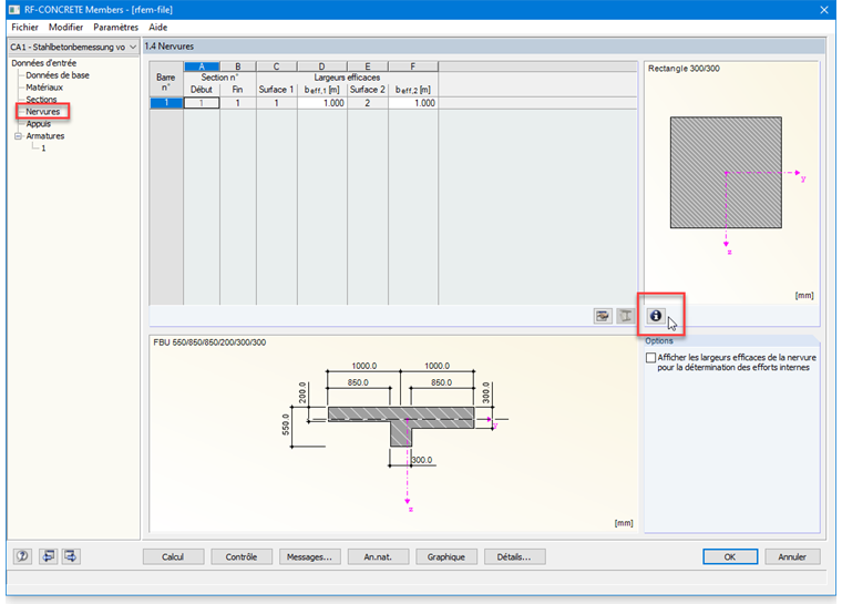 Boîte de dialogue « 1.4 Nervures » dans RF-CONCRETE Members