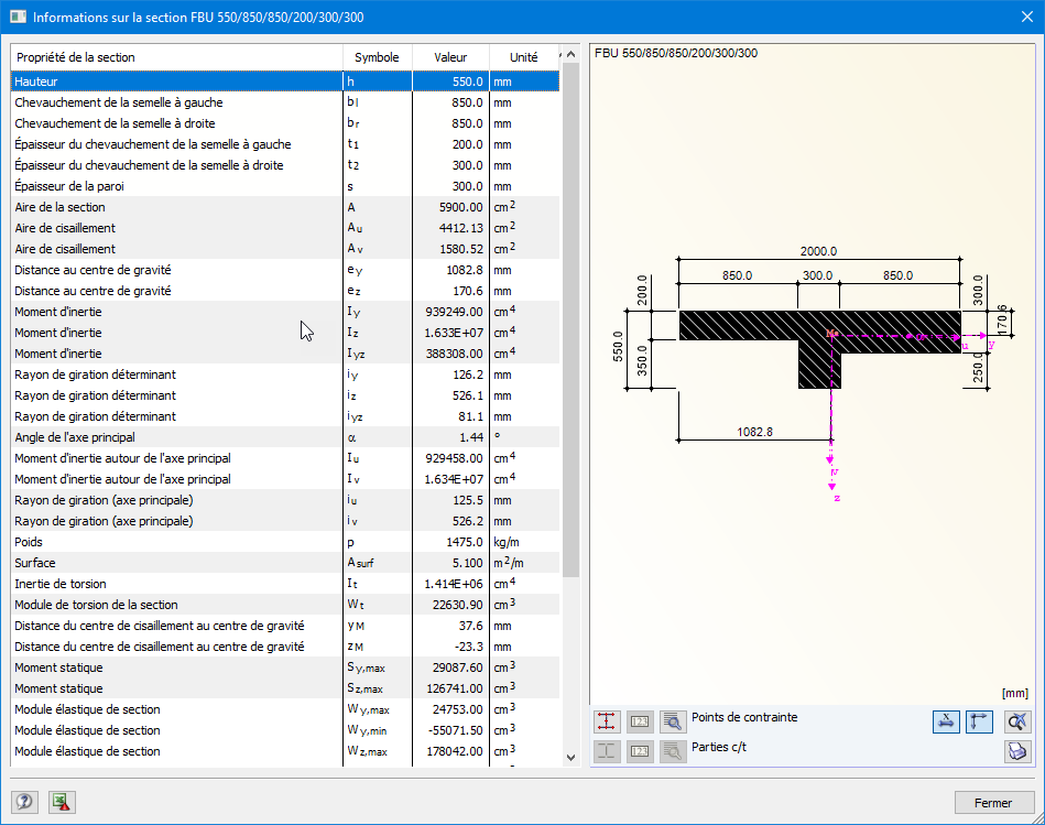 Propriétés de section de la nervure dans RF-CONCRETE Members