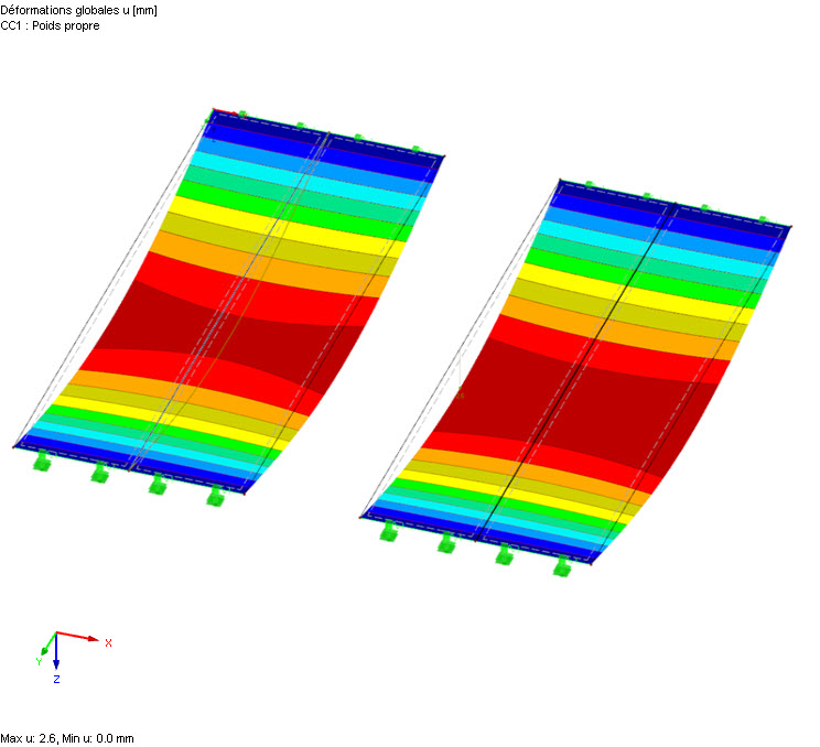 Modèle avec nervure (à gauche) et avec poutre résultante (à droite)