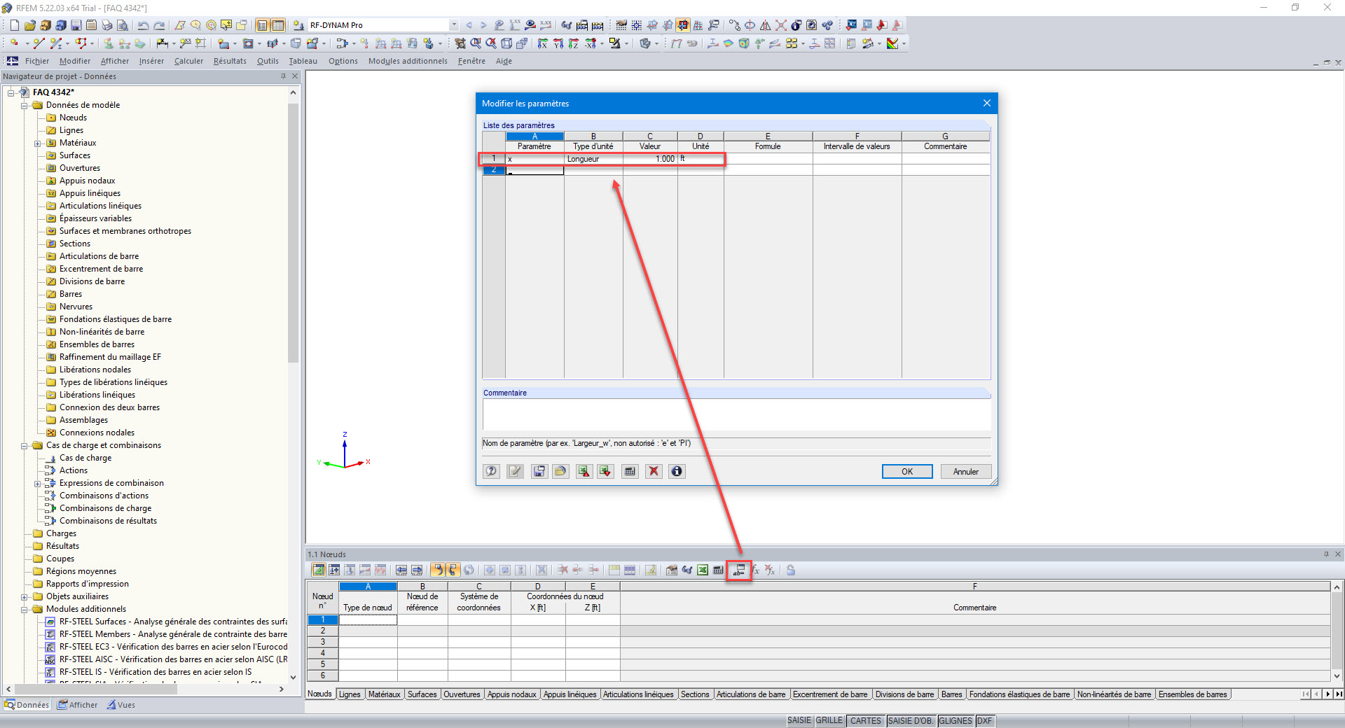 Définition du paramètre