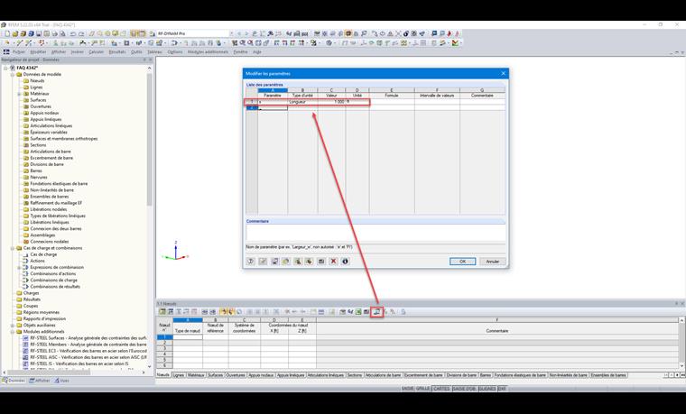 Définition du paramètre