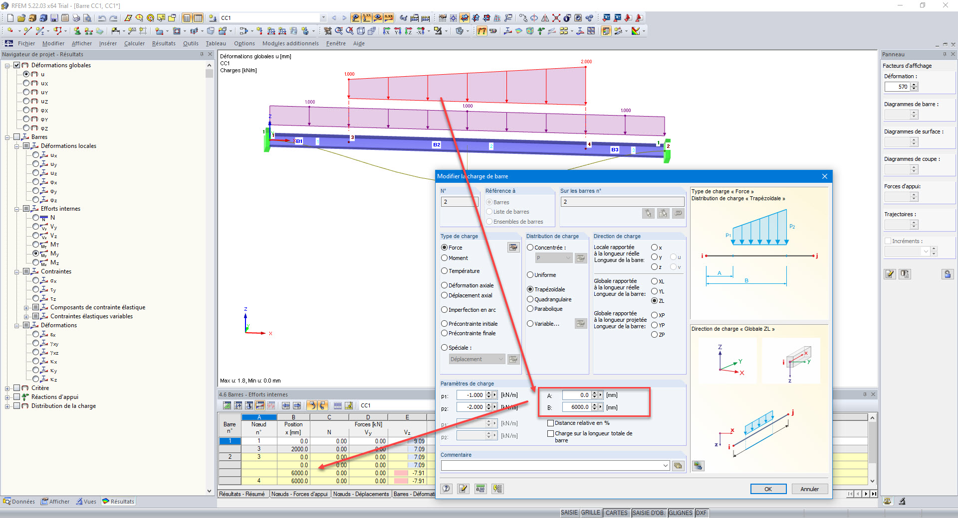 Charge de barre définie dans les sections