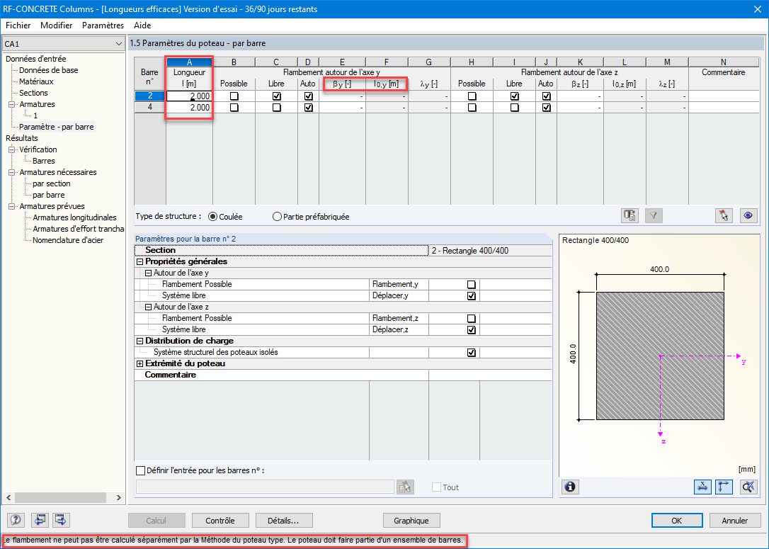 Entrée correcte sous forme d'ensemble de barres