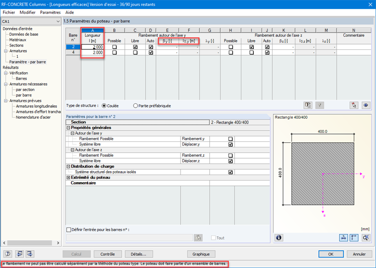 Entrée correcte sous forme d'ensemble de barres