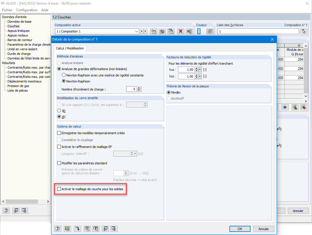 Détails de la composition de couche - Maillage de couche pour les solides