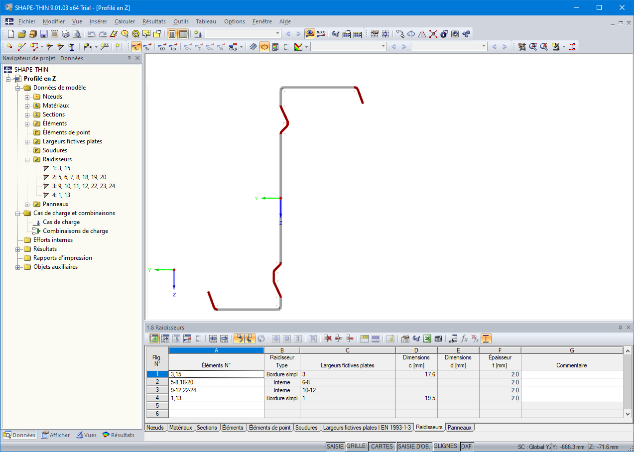 Tableau 1.8 Raidisseurs