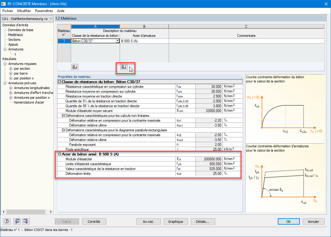 Résistance en traction f_tk avec la partie ascendante de la courbe contrainte-déformation