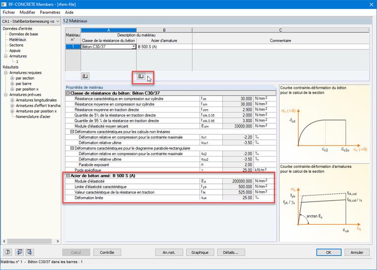 Résistance en traction f_tk avec la partie ascendante de la courbe contrainte-déformation