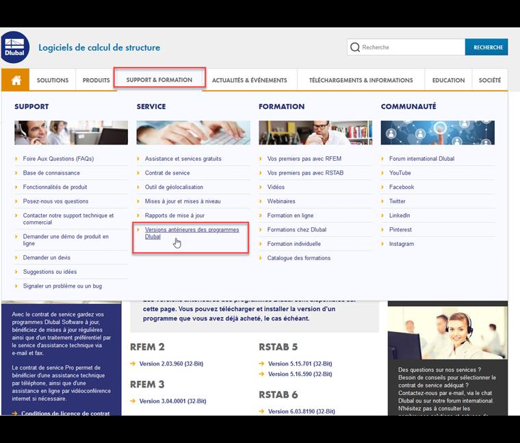 Versions antérieures des logiciels sur le site Web de Dlubal