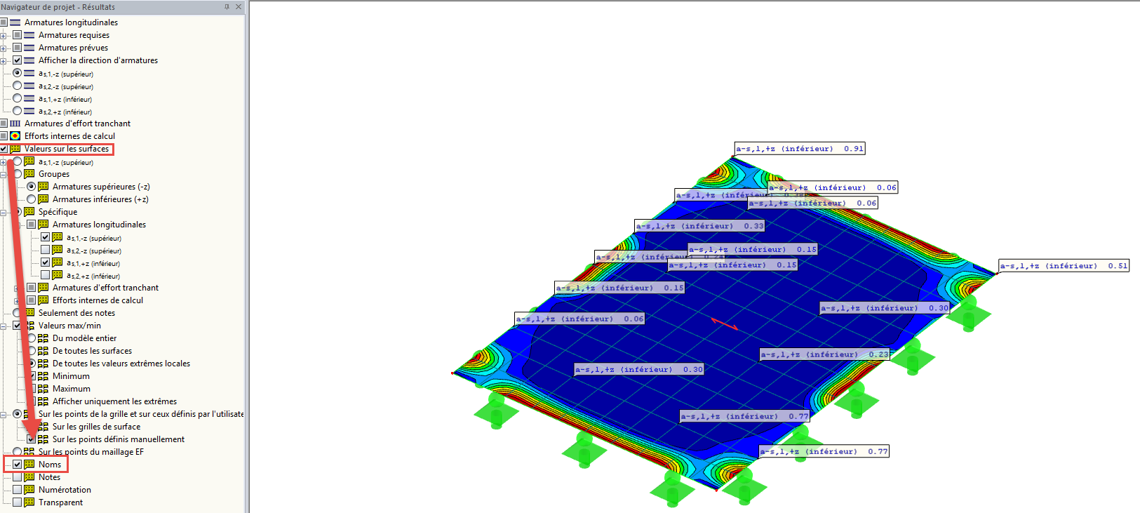 Affichage du nom des armatures