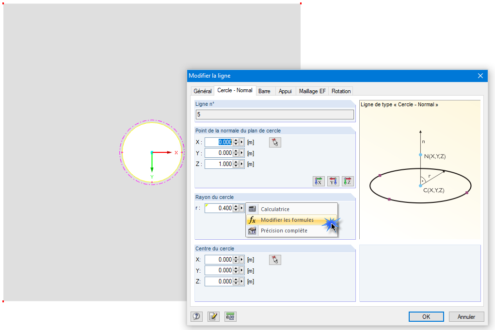 Modification des formules pour le rayon