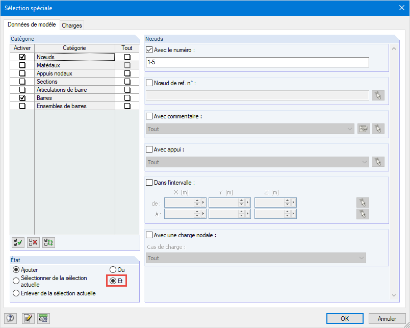 Boîte de dialogue « Sélection spéciale »