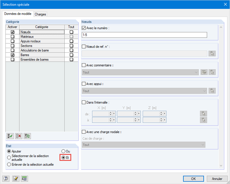 Boîte de dialogue « Sélection spéciale »
