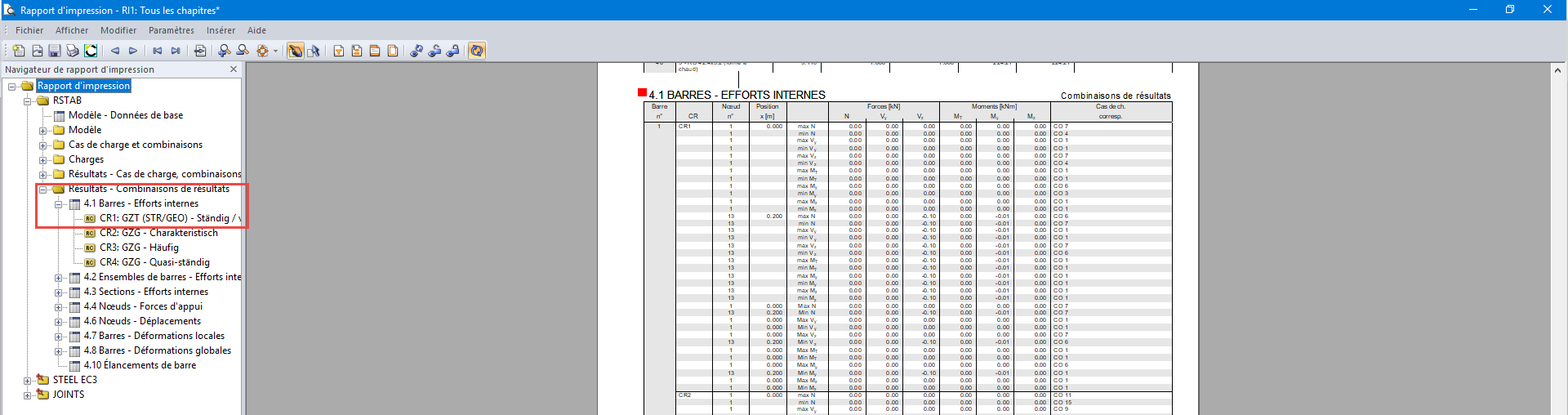 Détails (valeurs nodales et valeurs extrêmes)