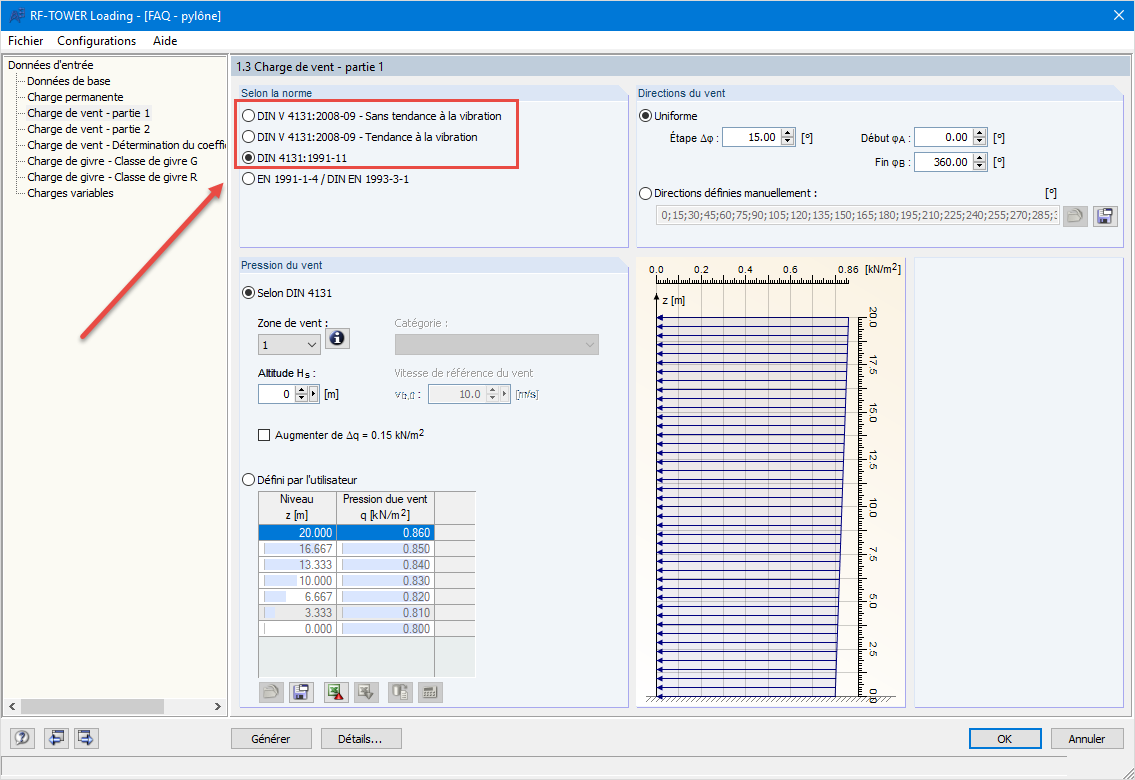 Charge de vent - Sélection de la norme