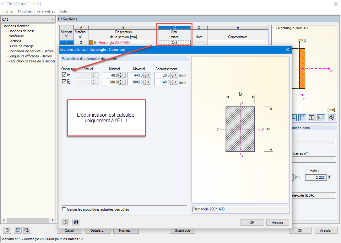 Optimisation d’une section dans RF-/TIMBER AWC