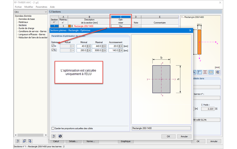 Optimisation d’une section dans RF-/TIMBER AWC