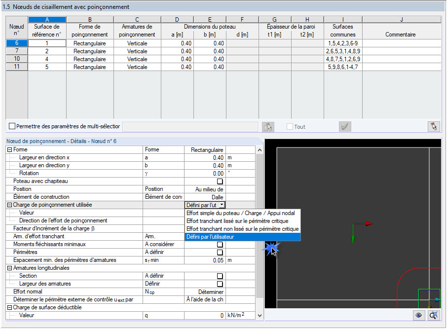 Charge de poinçonnement définie par l'utilisateur
