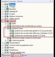 Paramètres d'affichage du système d'axes dans le navigateur Afficher