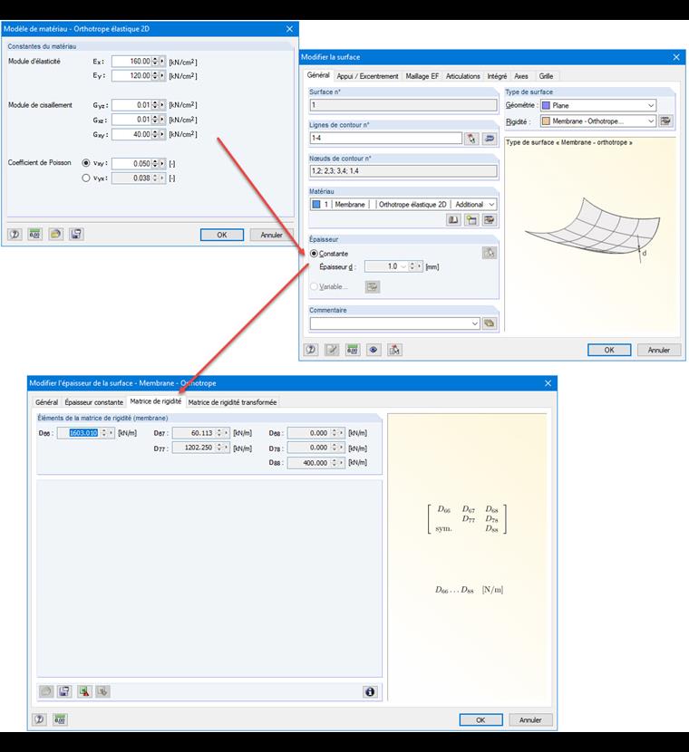 Relation entre l'entrée de la rigidité et la définition de l'épaisseur