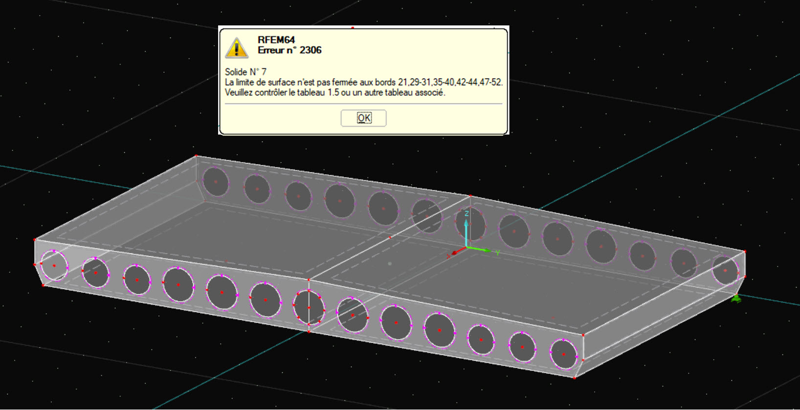 Message d'erreur lors de la génération du maillage EF du solide