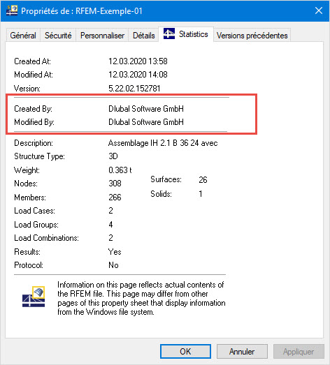 Propriété du fichier dans Windows