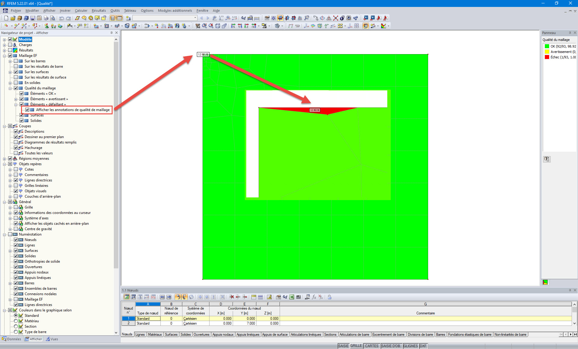 Afficher les annotations de qualité de maillage