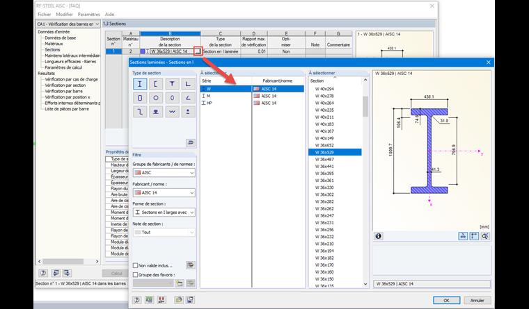 Modification manuelle des sections pour optimisation