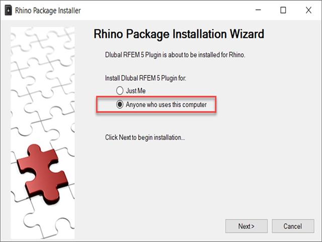 Assistant d'installation du package Rhino