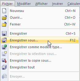 Chemin vers le sous-menu "Enregister sous..."