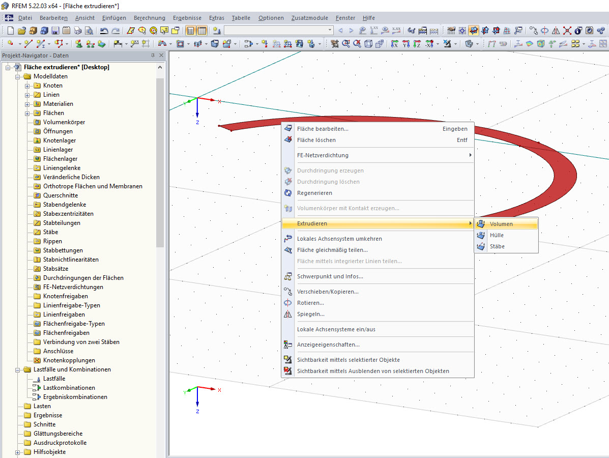 Menu contextuel de surface « Extruder → Solide »
